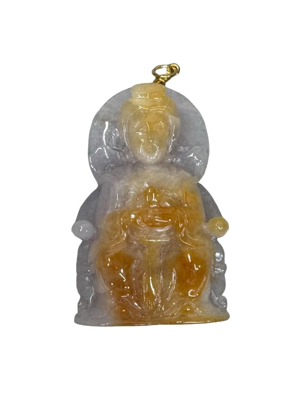 Vintage Carved Jade Buddha Pendant 18K Gold Bail Yellow White Statement 45.83g 2